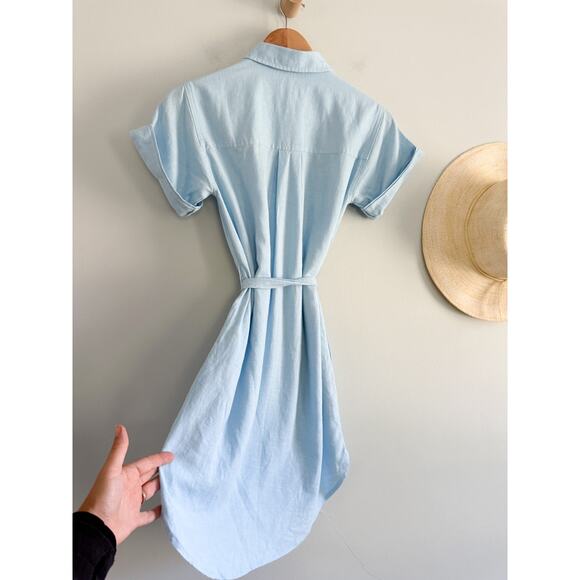 J.Crew Factory | NWT Linen-blend belted mini shirtdress in Light blue | Sz PXXS - Picture 10 of 11